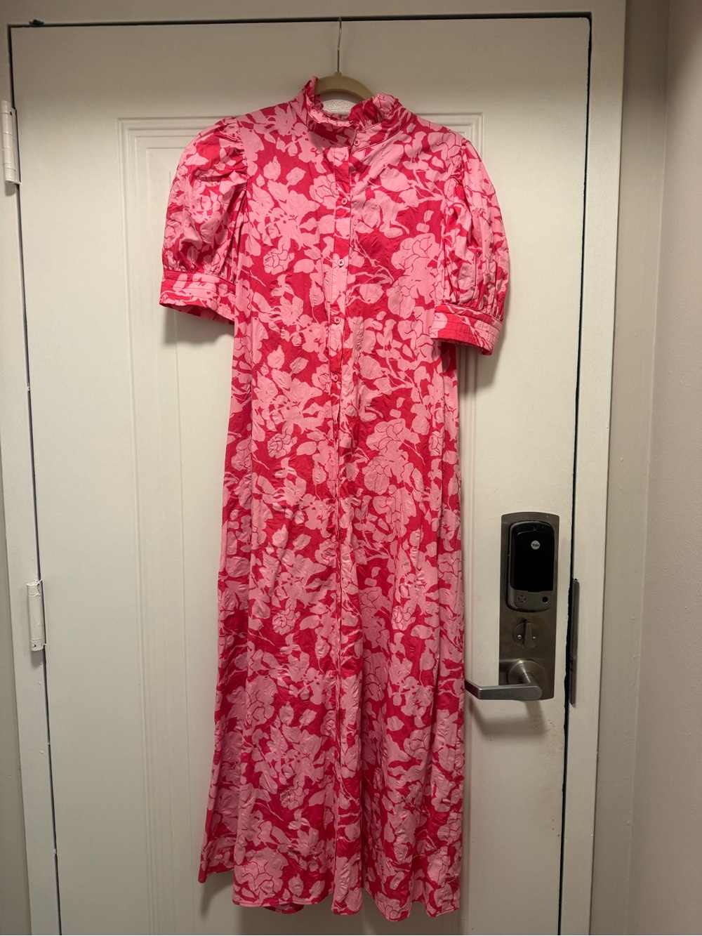 Women's Pink Floral Button-Front Maxi Dress